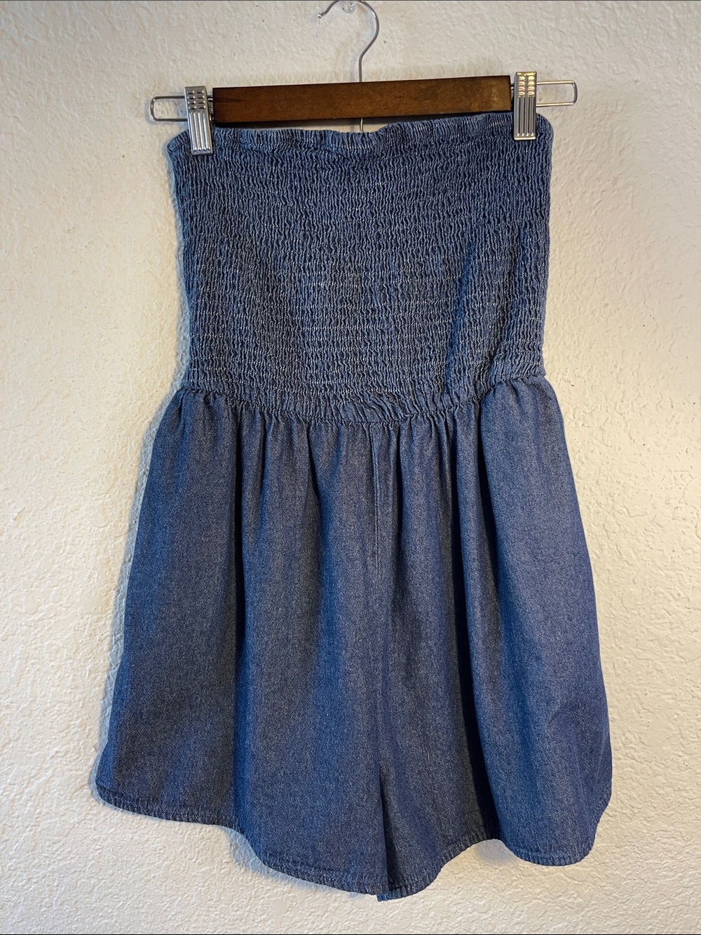 Dollhouse Romper Smocked Waist Blue Denim Size Large